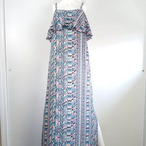 Achilleas Women's Maxi Dress Size Medium Blue Pink Aztec Print Cutout Coverup